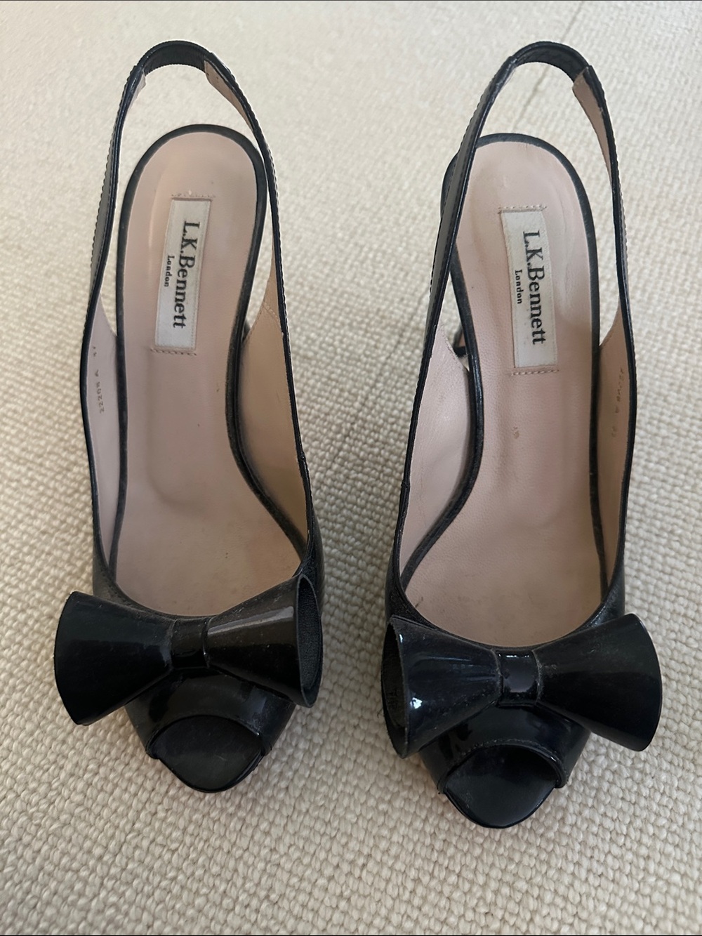 LK Bennett Black Patent Bow Slingback Peep-Toe Pumps